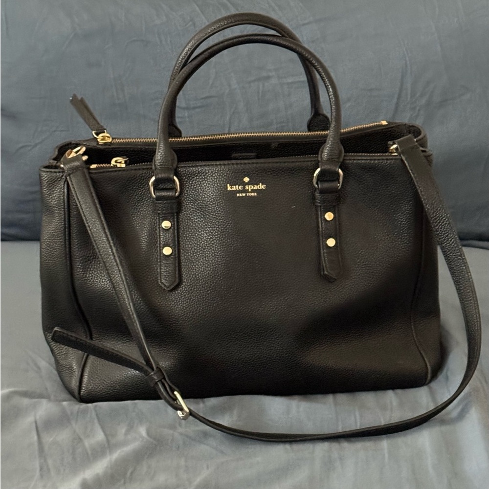 Kate Spade Black Leather Satchel with Gold Hardware